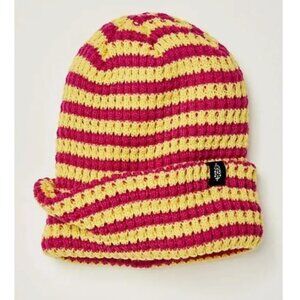 NWT Free People Stripe It up Cool Down Beanie, Pink Lemonade Yellow & Pink | OS